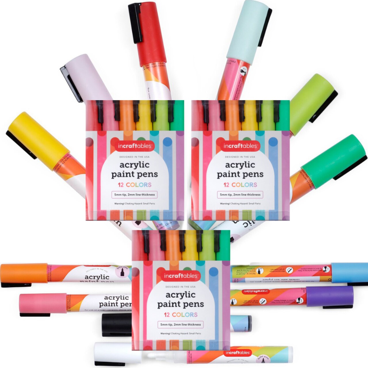 3 PACK - Incraftables Acrylic Paint Pens (12 Colors). Paint Markers for  Rocks, Canvas, Wood, Plastic, Fabric